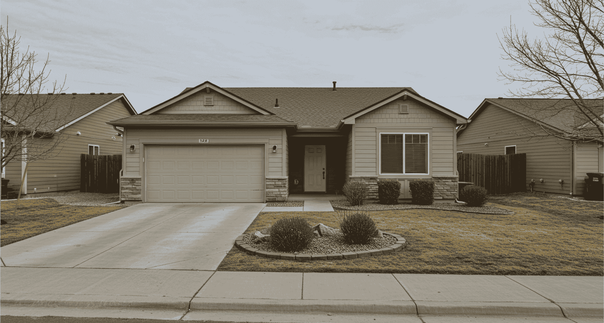 Brown house with garage